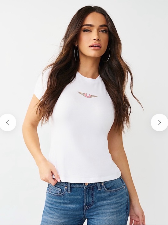 True Religion Tops - True Religion Horseshoe Winged White/Pink Short-Sleeve Crewneck Tee